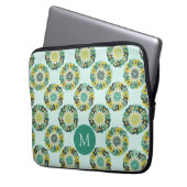 Grünes Teal modernes Blumenmuster Monogramm Laptopschutzhülle (Vorderseite Links)
