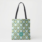 Grünes Teal modernes Blumenmuster Monogramm Tasche (Vorderseite)