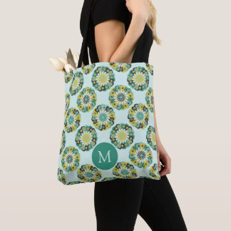 Grünes Teal modernes Blumenmuster Monogramm Tasche