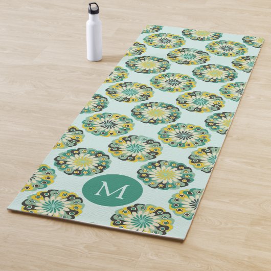 Grünes Teal modernes Blumenmuster Monogramm Yogamatte (Beispiel)