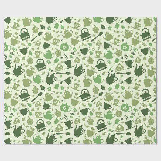 Grünes Teemuster Geschenkpapier (Flach)