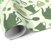 Grünes Teemuster Geschenkpapier (Rolleneckpunkt)
