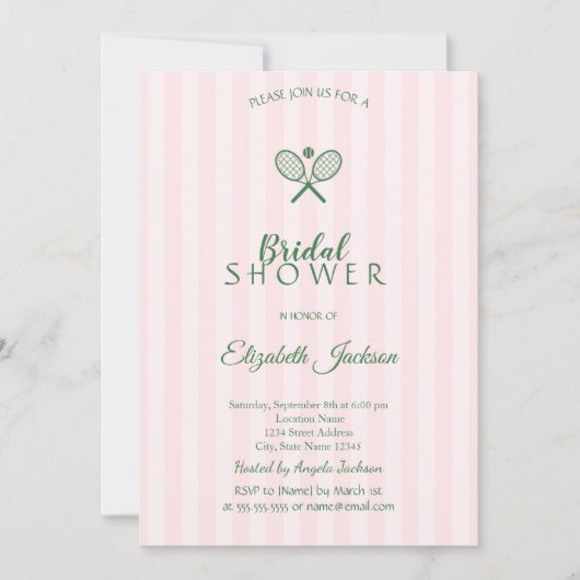 Grünes Tennisschläger Rosa Brautparty Einladung (Vorderseite)