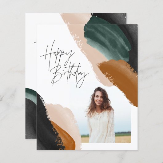 Grünes Terracotta abstraktes Foto Geburtstag (Vorne/Hinten)