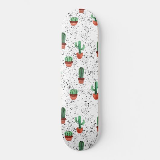 Grünes Terracotta-Kakteen-Spritzer-Muster Skateboard (Vorderseite)