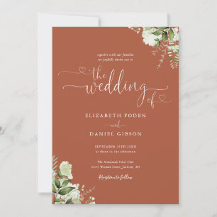 Grünes Terrakotta-Herz-Schriftfoto-Hochzeit Einladung