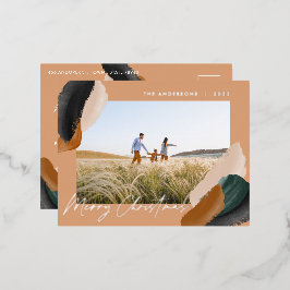 Grünes Terrakotta Modernes minimales Aquarellfarbe Folien Feiertagspostkarte