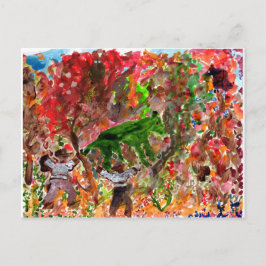 Grünes Tier in roten Bäumen Postkarte