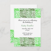 Grünes Tiermuster - Einladung zum Geburtstag (Vorne/Hinten)