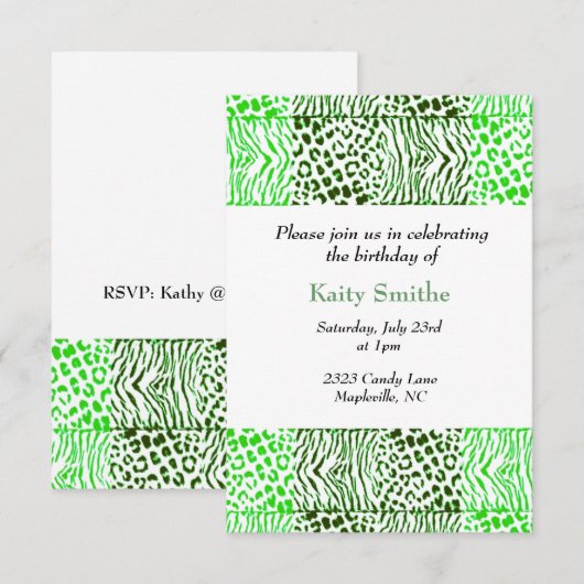 Grünes Tiermuster - Einladung zum Geburtstag (Vorne/Hinten)
