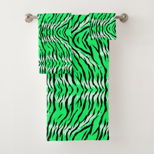 Grünes Tiger-Tierhaut-Musterdesign Badhandtuch Set (Insitu)