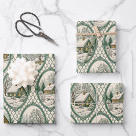 Grünes Toile-Landhaus-Rahmen-Gitter-Muster Geschenkpapier Set