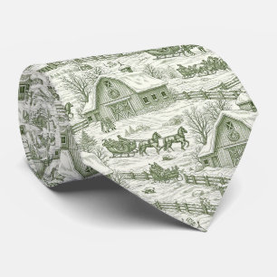 Grünes Toile-Muster eines Weihnachtsdorfes im Vint Krawatte