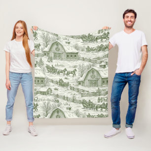 Grünes Toile-Muster im Vintage-Weihnachtsdorf-Stil Fleecedecke