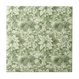 Grünes Toile-Poinsettien-Weihnachtsmuster Fliese