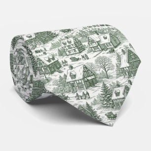 Grünes Toile-Vintage-Weihnachtsdorfmuster (2) Krawatte