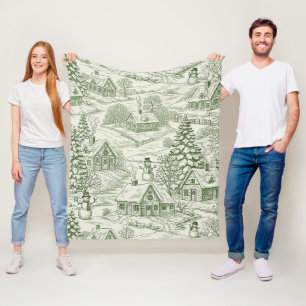 Grünes Toile-Vintage-Weihnachtsdorfmuster Fleecedecke