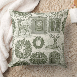 Grünes Toile-Waldhirsch-Weihnachtsmuster Kissen