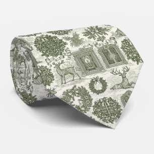 Grünes Toile-Waldhirsch-Weihnachtsmuster Krawatte