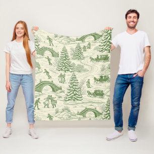 Grünes Toile-Weihnachtsschlitten-Fahrten-Muster (4 Fleecedecke