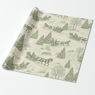 Grünes Toile-Weihnachtsschlittenfahrt-Muster (2) Geschenkpapier