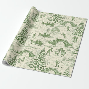 Grünes Toile-Weihnachtsschlittenfahrt-Muster (4) Geschenkpapier