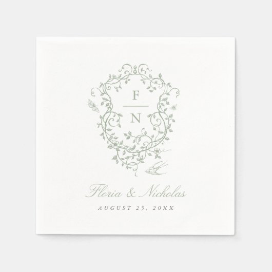 Grünes Toileis Hochzeitsbuch Napkins Chinoiserie C Serviette (Vorderseite)