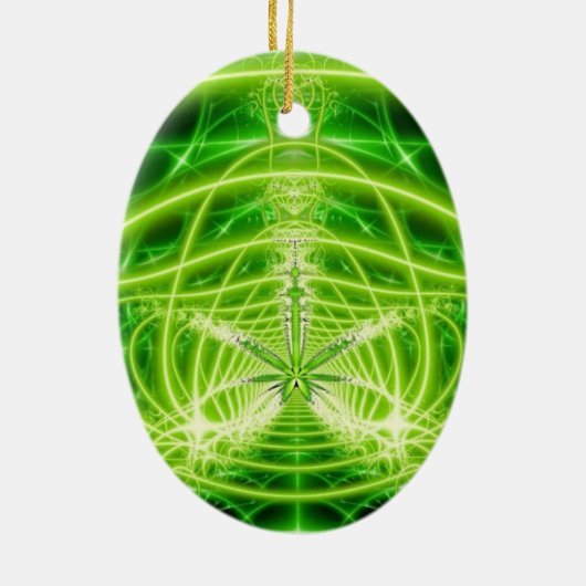 Grünes Topf-Blatt-Fraktal Keramik Ornament (Hinten)