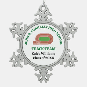 Grünes Track-Team individuell angepasstes Weihnach Schneeflocken Zinn-Ornament