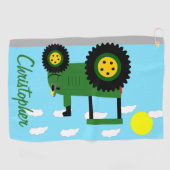 Grünes Traktor-Design personalisiert Golfhandtuch (Horizontal)