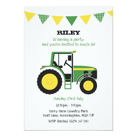 Grunes Traktor Geburtstags Party Laden Ein Einladung Zazzle De