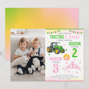 Grünes Traktor und Prinzessin Geschwister Gemeinsa Einladung