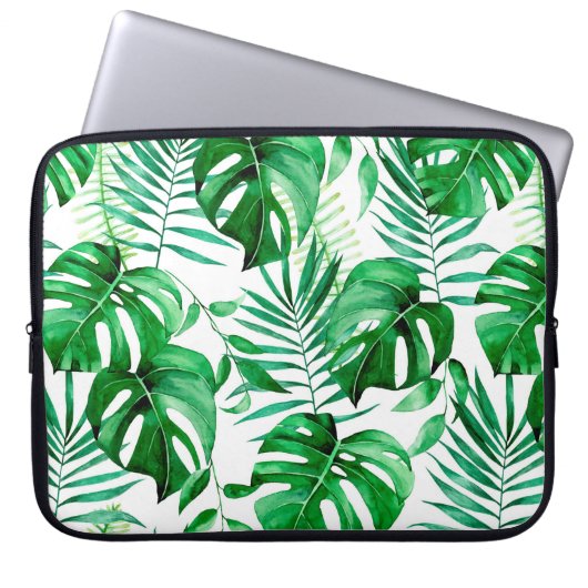Grünes tropisches Blätter Laptopschutzhülle (Vorderseite)