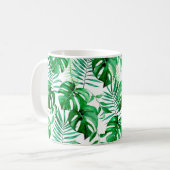 Grünes tropisches Blätter-Muster Kaffeetasse (Vorderseite Links)