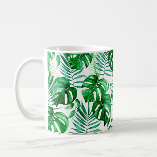 Grünes tropisches Blätter-Muster Kaffeetasse (Links)