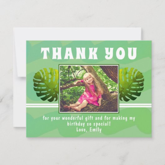 Grünes tropisches Leaf Wasserfarben Foto Geburtsta Dankeskarte (Vorderseite)