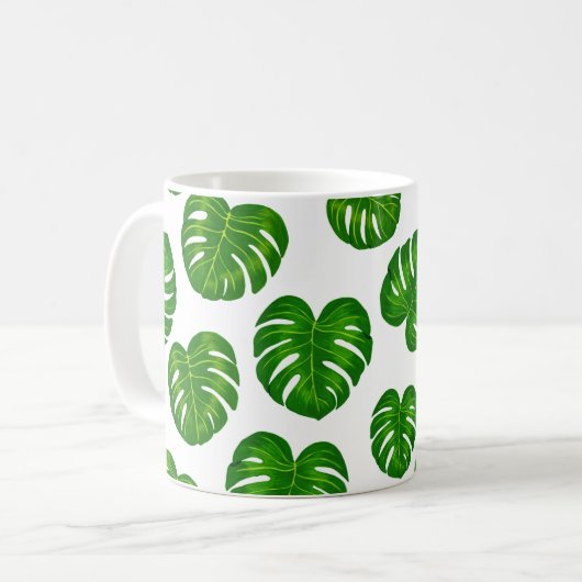 Grünes tropisches Monstera-Blätter-Muster Kaffeetasse (Vorderseite Links)
