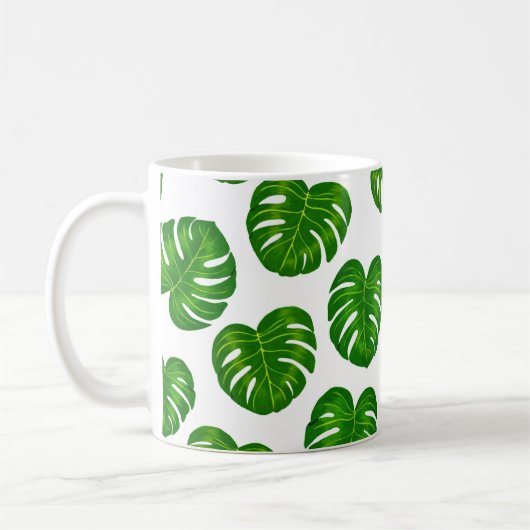 Grünes tropisches Monstera-Blätter-Muster Kaffeetasse (Links)