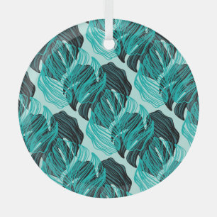 Grünes tropisches Palmwedeldesign. Ornament Aus Glas