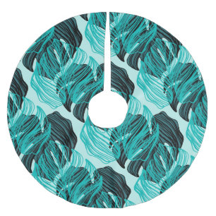 Grünes tropisches Palmwedeldesign. Polyester Weihnachtsbaumdecke
