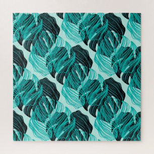 Grünes tropisches Palmwedeldesign. Puzzle