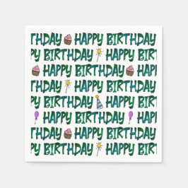 Grünes typografisches Happy Birthday-Muster  Serviette