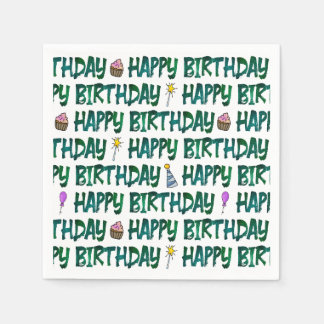 Grünes typografisches Happy Birthday-Muster Serviette