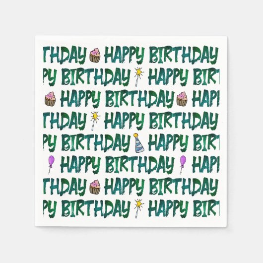 Grünes typografisches Happy Birthday-Muster  Serviette (Vorderseite)
