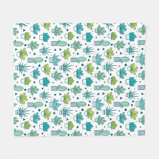 Grünes u. blaues Aquarellsucculent-Muster Fleecedecke (Vorderseite (Horizontal))