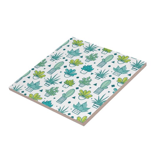 Grünes u. blaues Aquarellsucculent-Muster Fliese (Seite)