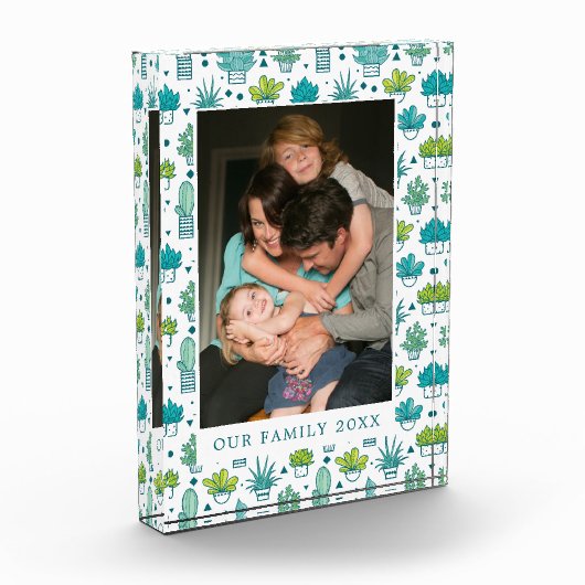 Grünes u. blaues Aquarellsucculent-Muster Fotoblock (Links)