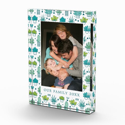 Grünes u. blaues Aquarellsucculent-Muster Fotoblock (Rechts)