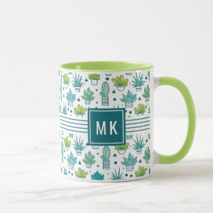 Grünes u. blaues Aquarellsucculent-Muster Tasse