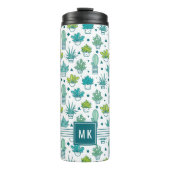 Grünes u. blaues Aquarellsucculent-Muster Thermosbecher (Vorderseite)